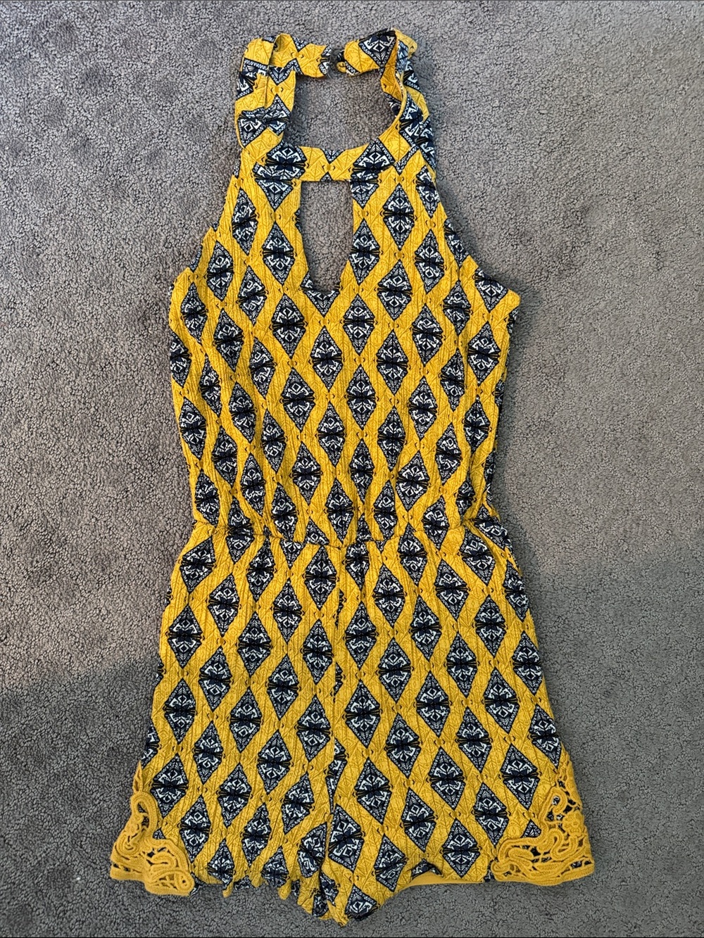 Yellow Patterned Halter Romper